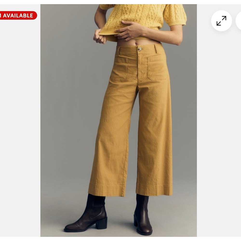 Maeve Anthro. Colette Wide Leg Crop High Rise Pants 30 Mustard 30 x 24 Boho Fall